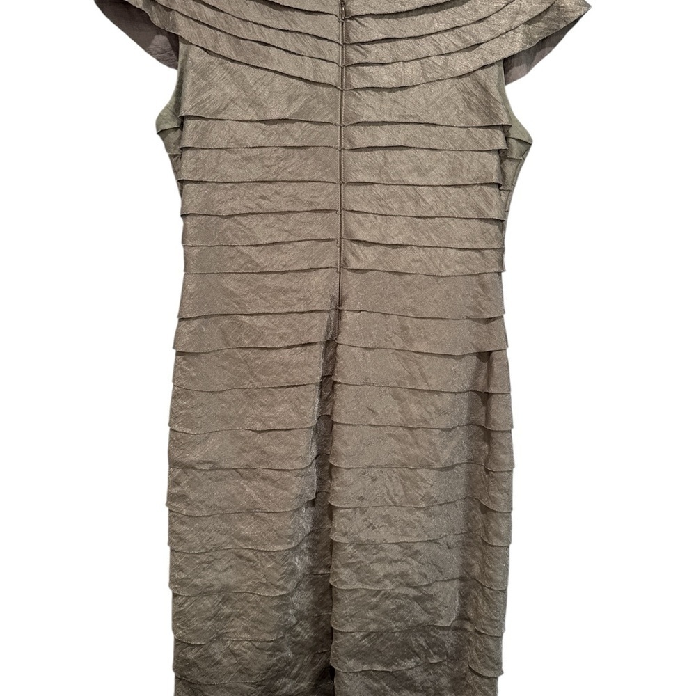 Chic Tan Asymmetrical Dress with Bateau Neckline and Flutter Cap Sleeves - Picture 2 of 8